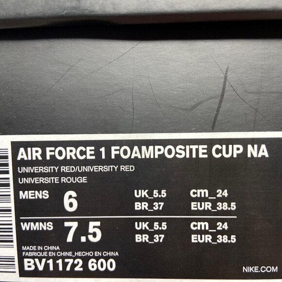 NIKE | Air Force 1 Foamposite Cup University Red High Tops Women's 7.5 - Picture 13 of 16